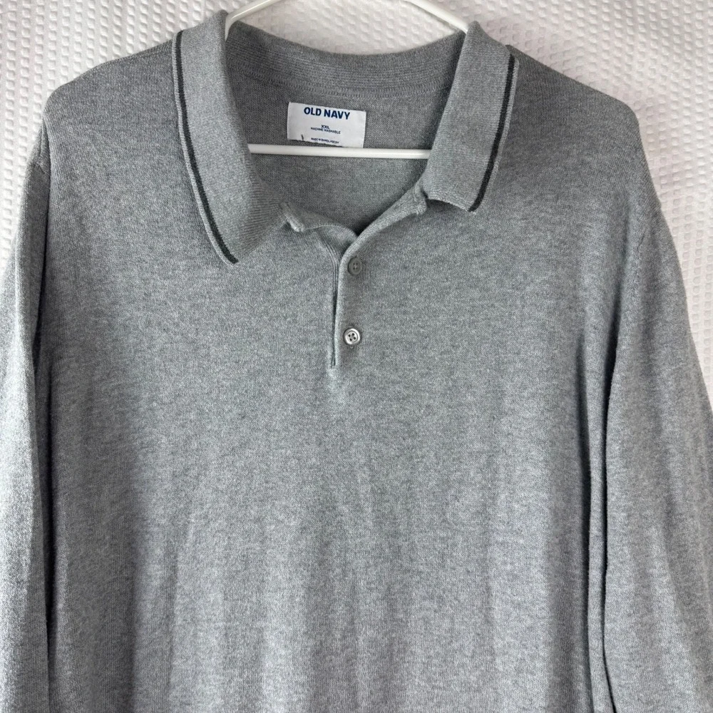 Old Navy Men Grey Long Sleeve Polo Sweater Cotton Pullover Knit XXL Fall Outdoor